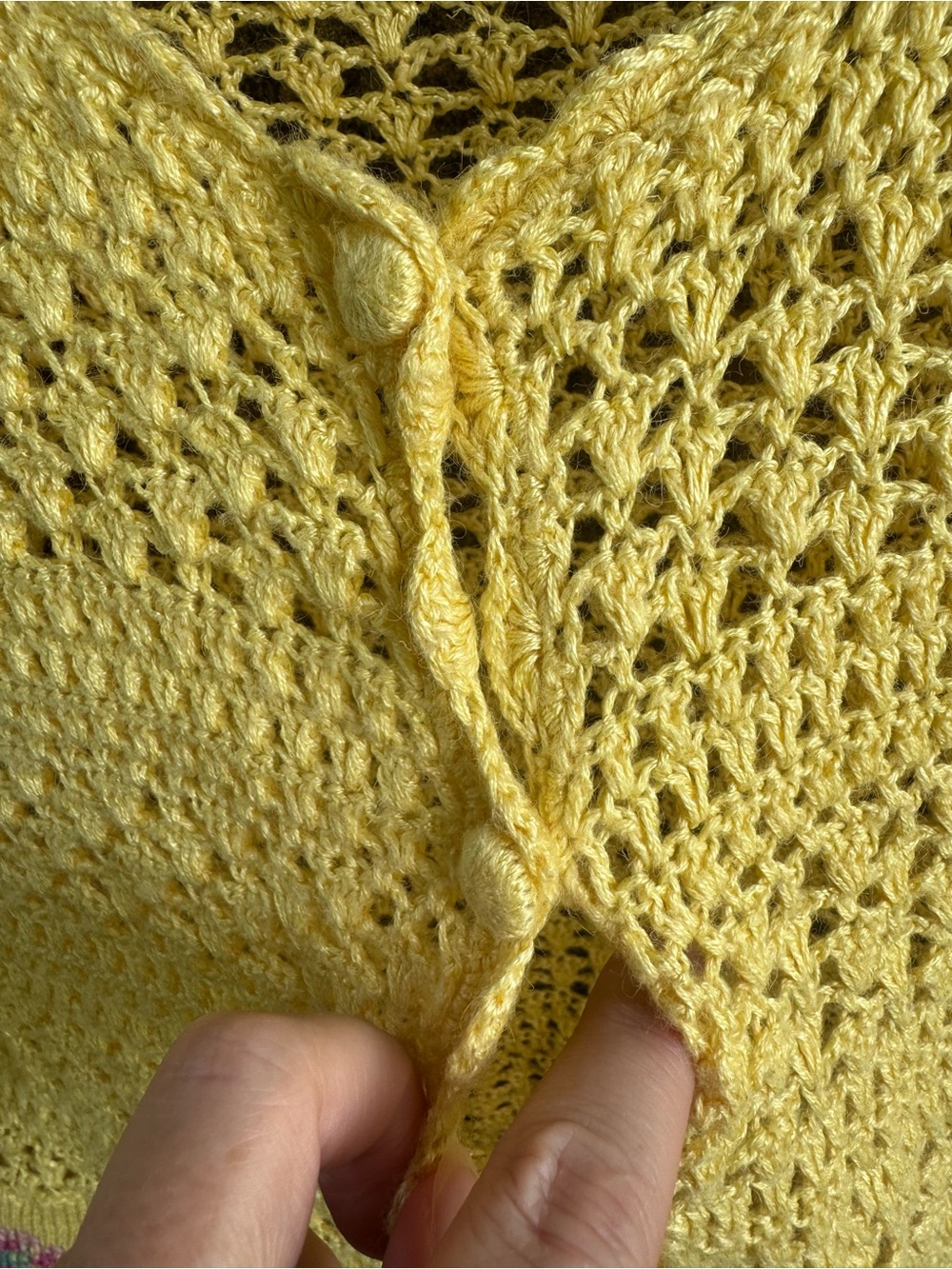 Vintage Yellow Crochet Knit Button-Front Short Sleeve Cardigan M Cross Stitch - Picture 5 of 15